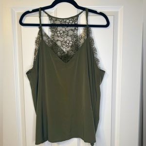 Press - Olive Green Lace Trim Tank - Size: XL